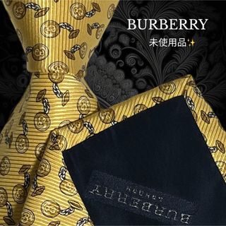 バーバリー(BURBERRY)の【未使用品】 BURBERRY イエローゴールド系 総柄 ボタン柄(ネクタイ)