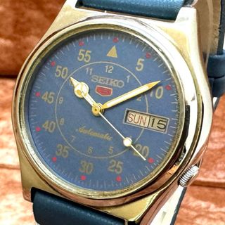 セイコー(SEIKO)の【人気】セイコー5★腕時計★メンズ★機械式自動巻き★ヴィンテージ★ブルー(腕時計(アナログ))