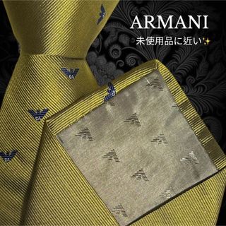 エンポリオアルマーニ(Emporio Armani)の【未使用品に近い】 ARMANI ロゴ総柄 ストライプ ゴールド系 イタリア製(ネクタイ)