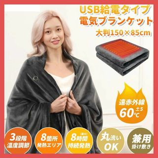電気毛布 ひざ掛け 掛け敷き 洗える USB 大判 150*85cm(その他)