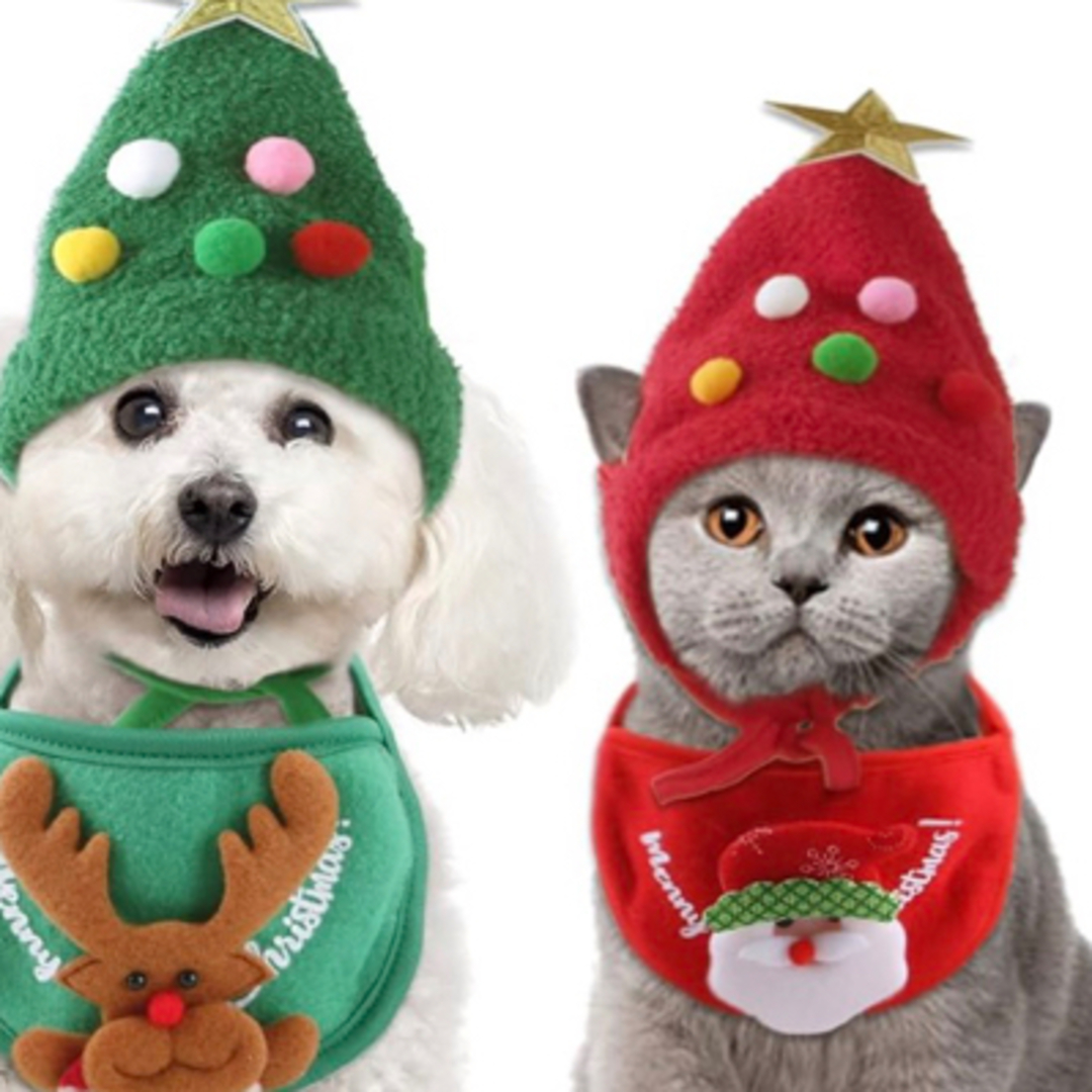 ペット服 クリスマスコスチューム 犬  ツリー帽子 帽子 サンタクロース ハンドメイドのペット(ペット服/アクセサリー)の商品写真