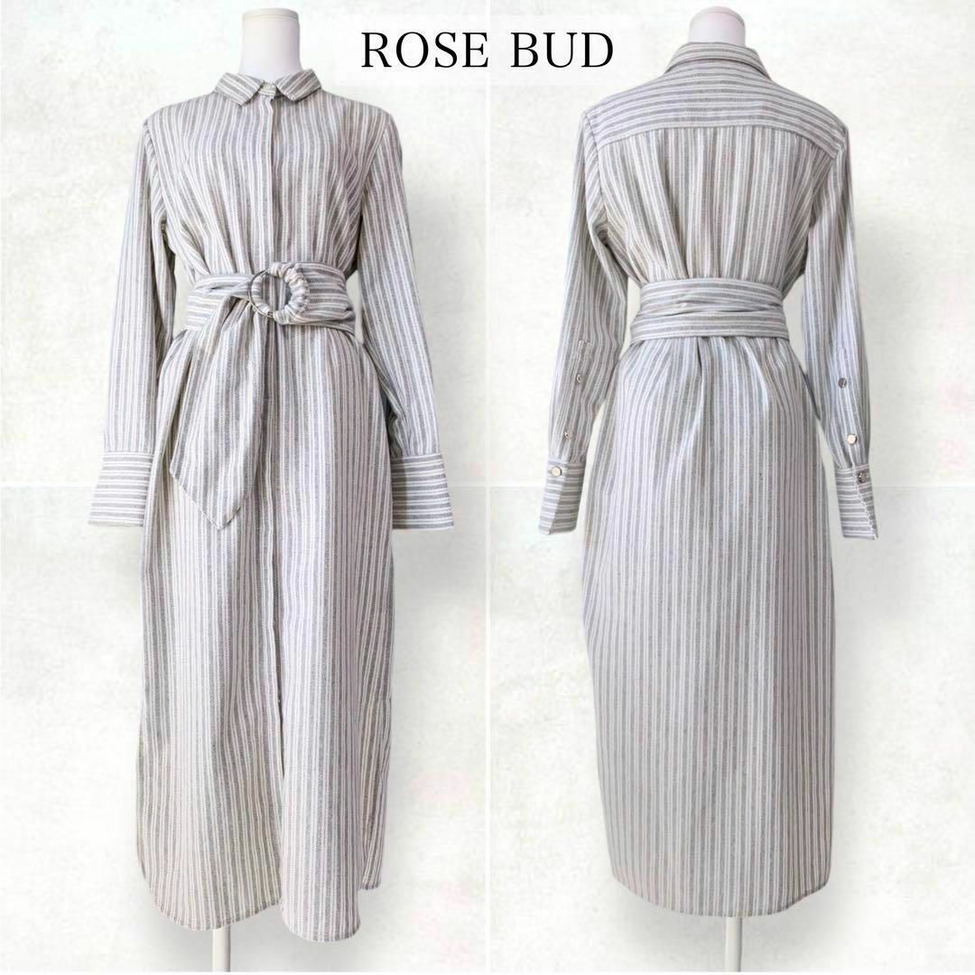 ROSE BUD(ローズバッド)の【タグ付き未使用】ローズバッド ウール混ストライプシャツワンピース ベルト レディースのワンピース(ロングワンピース/マキシワンピース)の商品写真