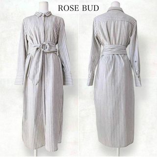 ローズバッド(ROSE BUD)の【タグ付き未使用】ローズバッド ウール混ストライプシャツワンピース ベルト(ロングワンピース/マキシワンピース)