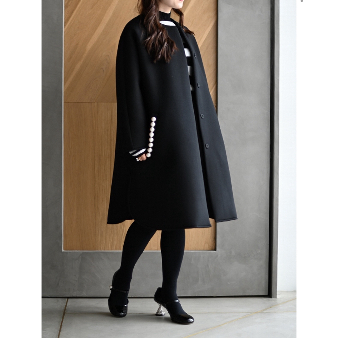 トレフルプラスワン パールボンディングコート ブラック 01サイズ レディースのジャケット/アウター(ロングコート)の商品写真