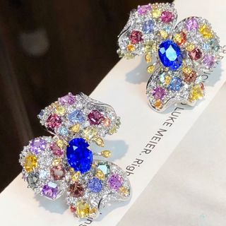 天然 ブルーサファイア ダイヤ ピアス2.76ct k18 ¥(ピアス)