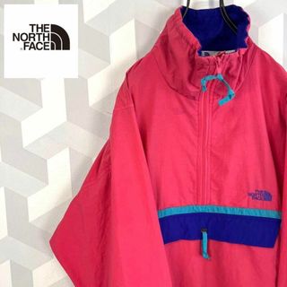 ザノースフェイス(THE NORTH FACE)の【80s～ ノースフェイス】稀少 刺繍 ハーフジップ ナイロンジャケット ピンク(ナイロンジャケット)