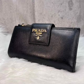 プラダ(PRADA)の美品✨　プラダ PRADA  折り財布 サフィアーノ レザー ブラック メンズ(財布)