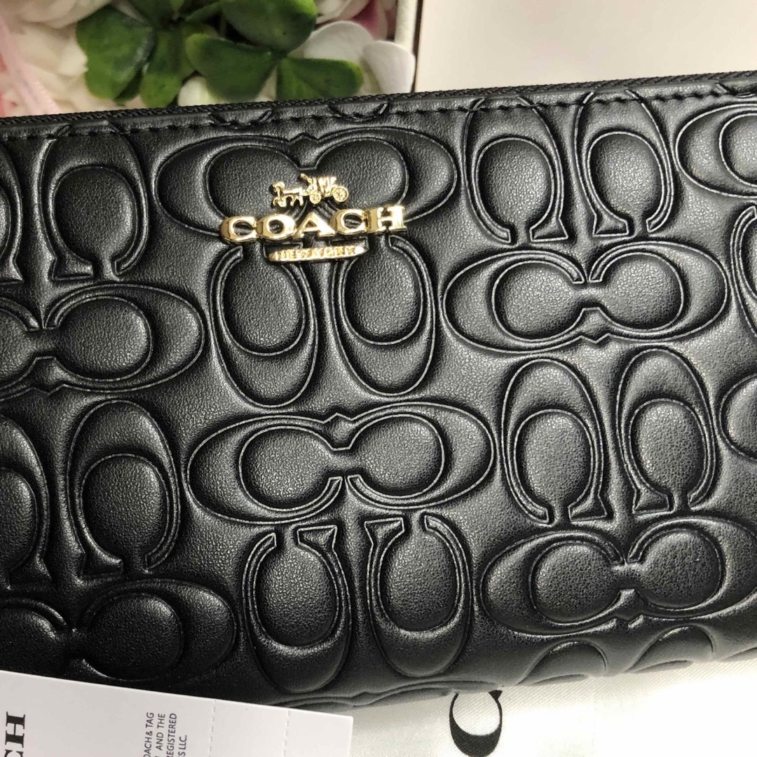 新品未使用】coach コーチ 長財布 エンボス ブラック メンズ レディース-