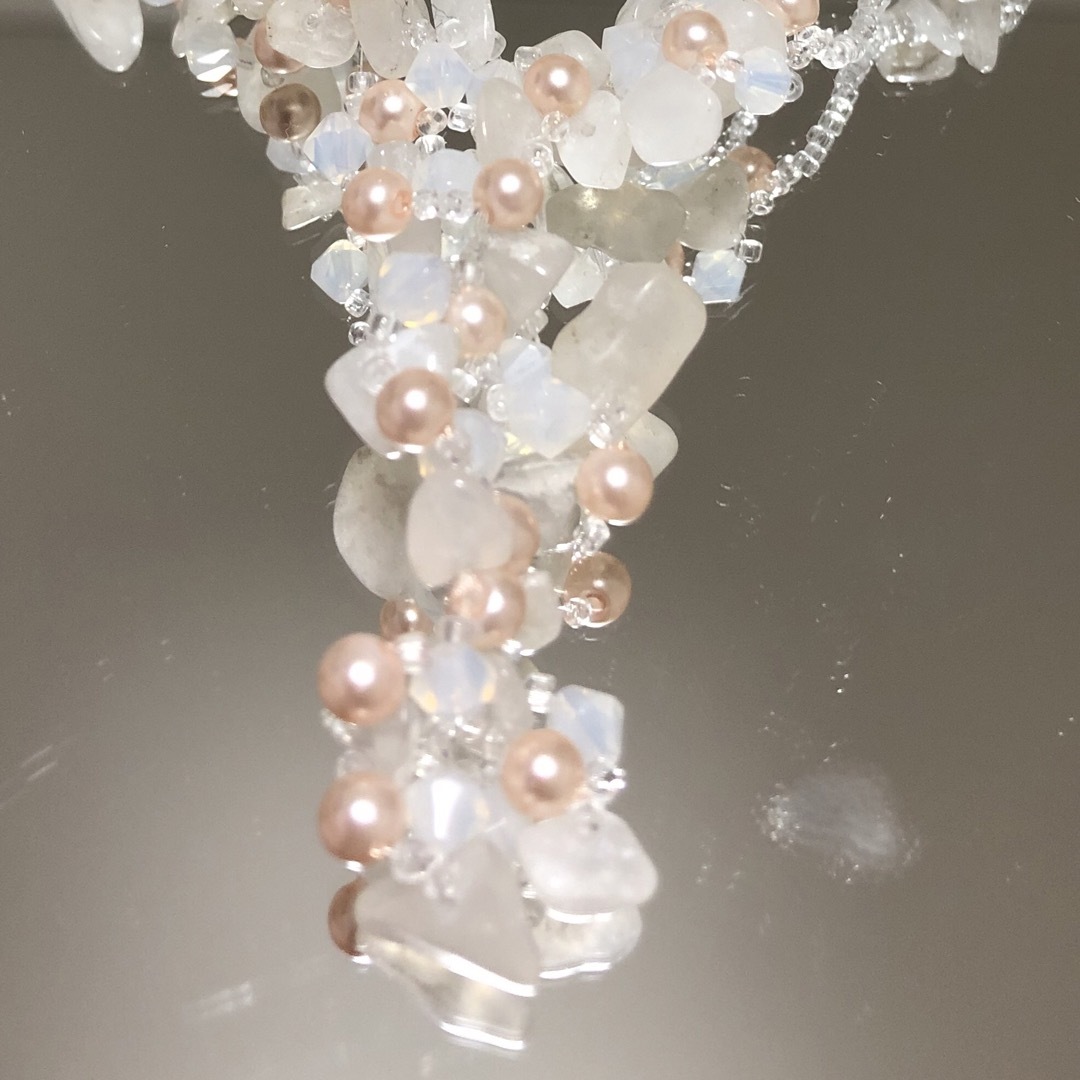 天然石ホワイトジェイド(白翡翠)のネックレス&ブレスレット&リング640 ハンドメイドのアクセサリー(ネックレス)の商品写真