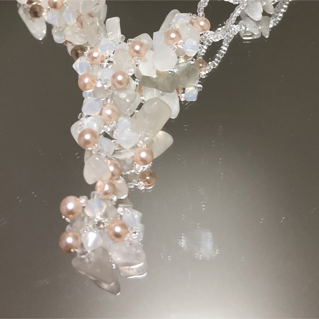 天然石ホワイトジェイド(白翡翠)のネックレス&ブレスレット&リング640 ハンドメイドのアクセサリー(ネックレス)の商品写真