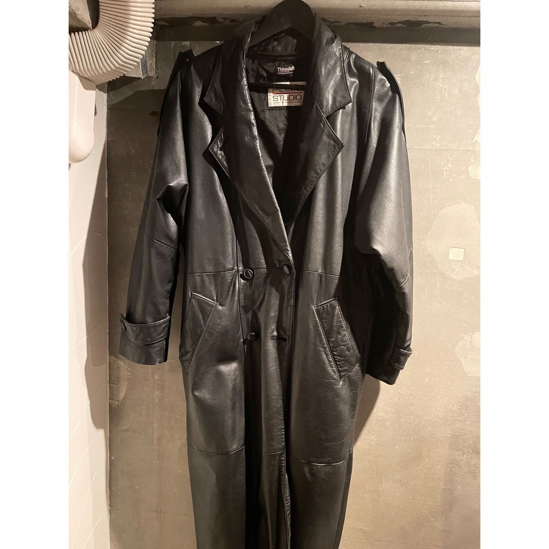 古着　noil レザー　トレンチコート　ブラック　黒　レザーコート メンズのジャケット/アウター(トレンチコート)の商品写真