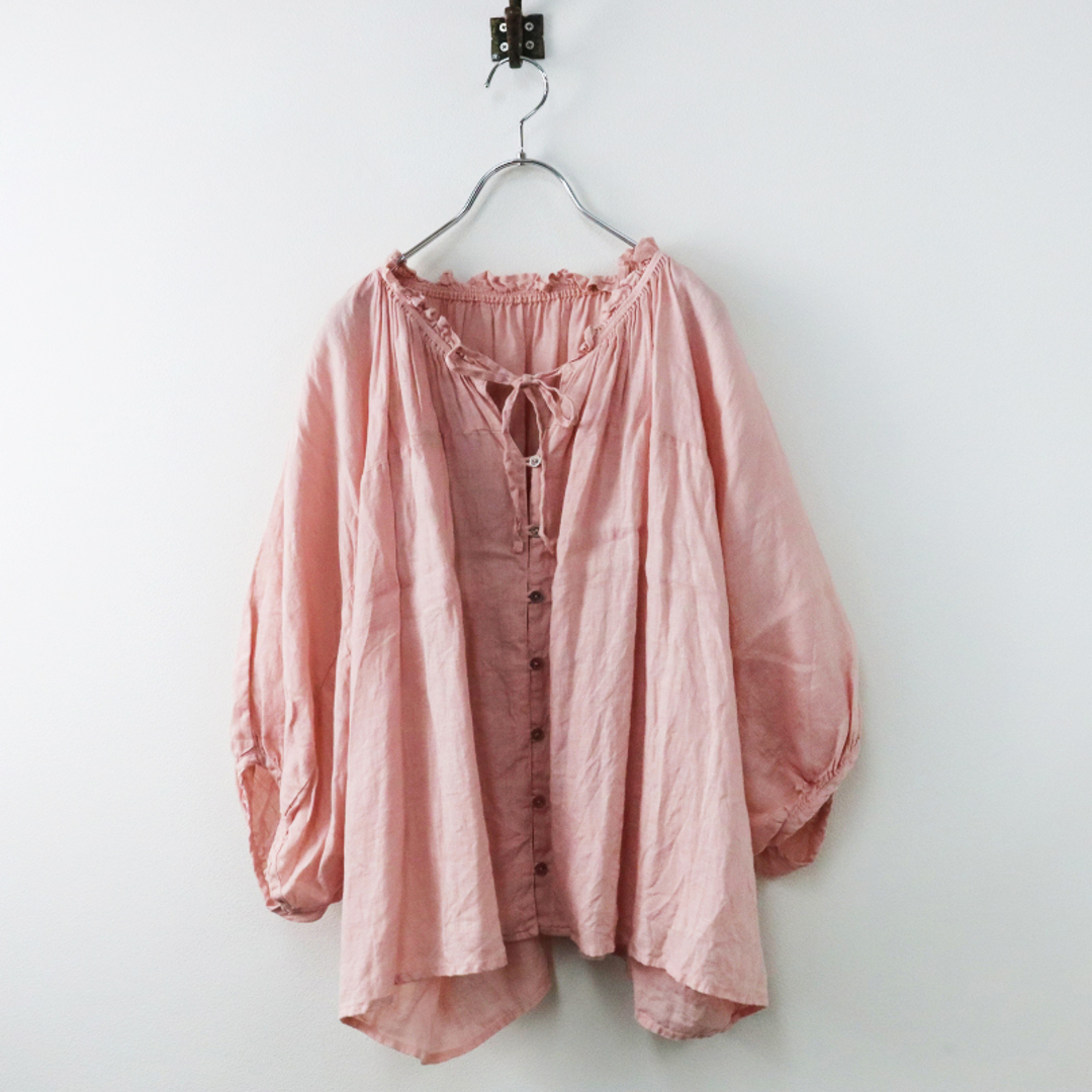 2023SS ネストローブ nest Robe リネン Vネックフリルブラウス limited color F/ピンク トップス ギャザー リボン-.【2400013622837】 2023SS ネストローブ nest Robe リネン Vネックフリルブラウス limited color F/ピンク トップス ギャザー リボン-.【2400013622837】