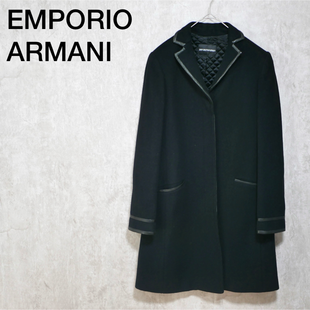 Emporio Armani(エンポリオアルマーニ)のEMPORIO ARMANI カシミア混 レザーパイピングチェスターコート レディースのジャケット/アウター(チェスターコート)の商品写真