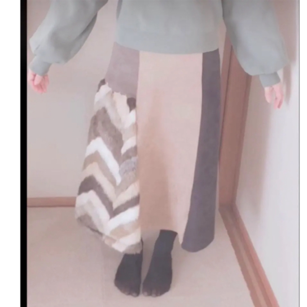 エコファー×スエードミックス配色スカート　スカート　配色スカート　ファーさん レディースのスカート(ロングスカート)の商品写真