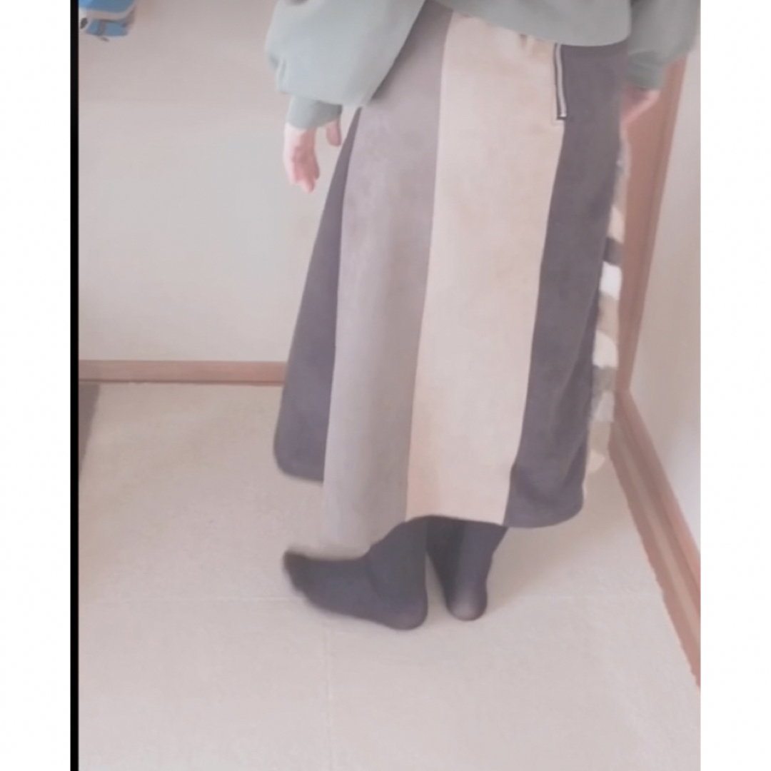 エコファー×スエードミックス配色スカート　スカート　配色スカート　ファーさん レディースのスカート(ロングスカート)の商品写真