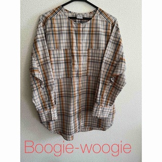 【試着のみ】Boogie-woogie チェック ノーカラーシャツ M ベージュ(シャツ/ブラウス(長袖/七分))