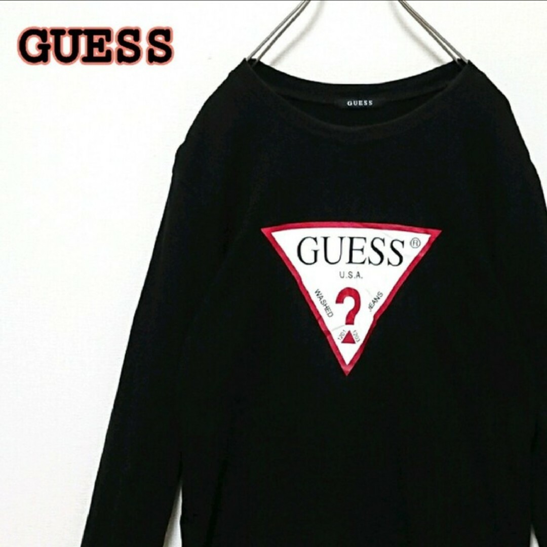 GUESS(ゲス)のゲス フロント プリント デカ ロゴ ブラック 長袖 Tシャツ メンズのトップス(Tシャツ/カットソー(七分/長袖))の商品写真