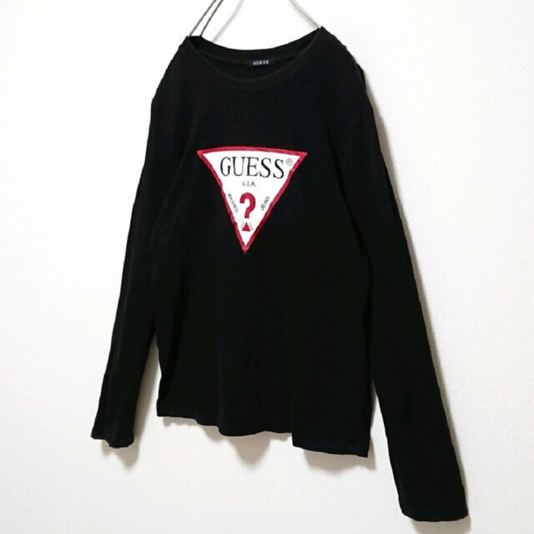 GUESS(ゲス)のゲス フロント プリント デカ ロゴ ブラック 長袖 Tシャツ メンズのトップス(Tシャツ/カットソー(七分/長袖))の商品写真