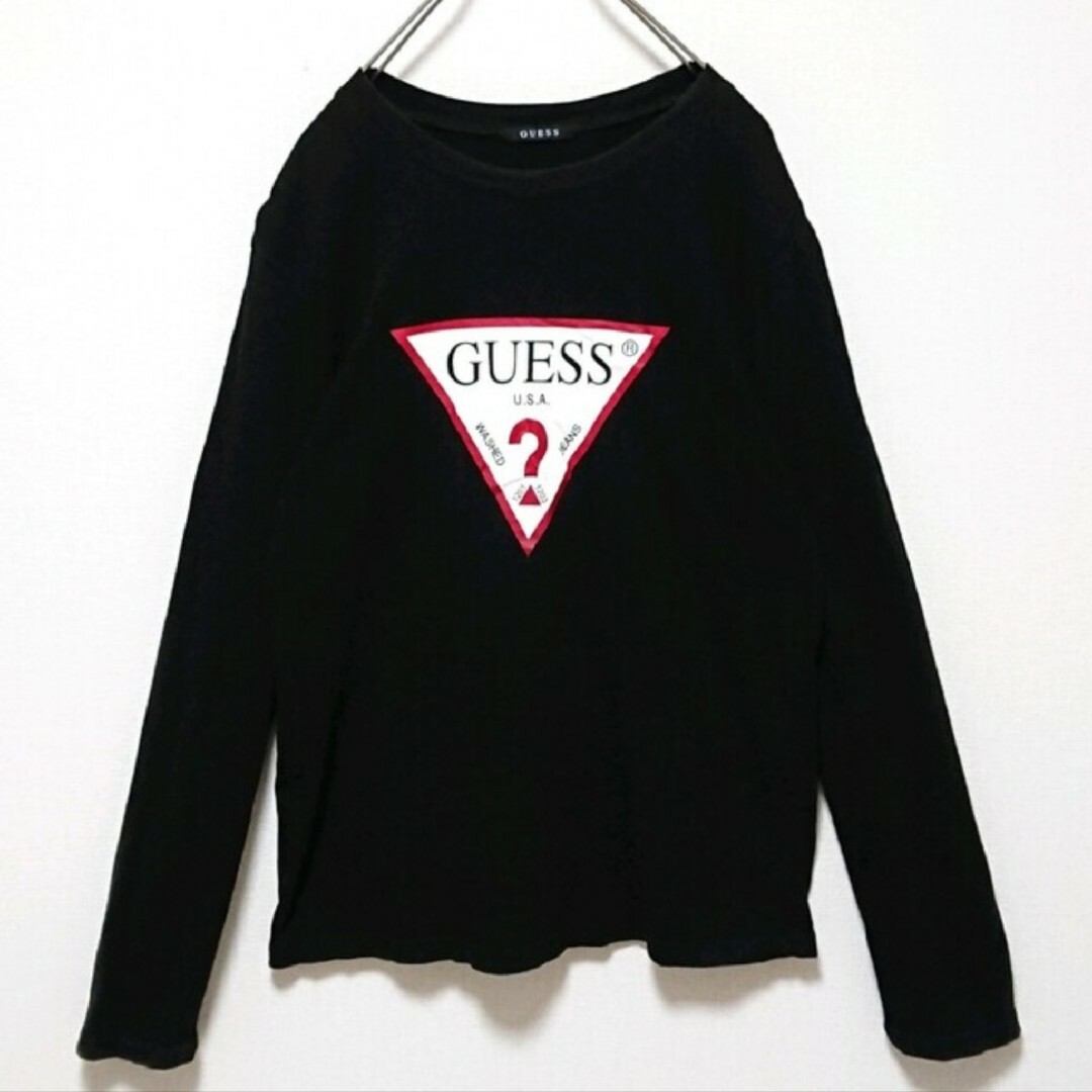 GUESS(ゲス)のゲス フロント プリント デカ ロゴ ブラック 長袖 Tシャツ メンズのトップス(Tシャツ/カットソー(七分/長袖))の商品写真