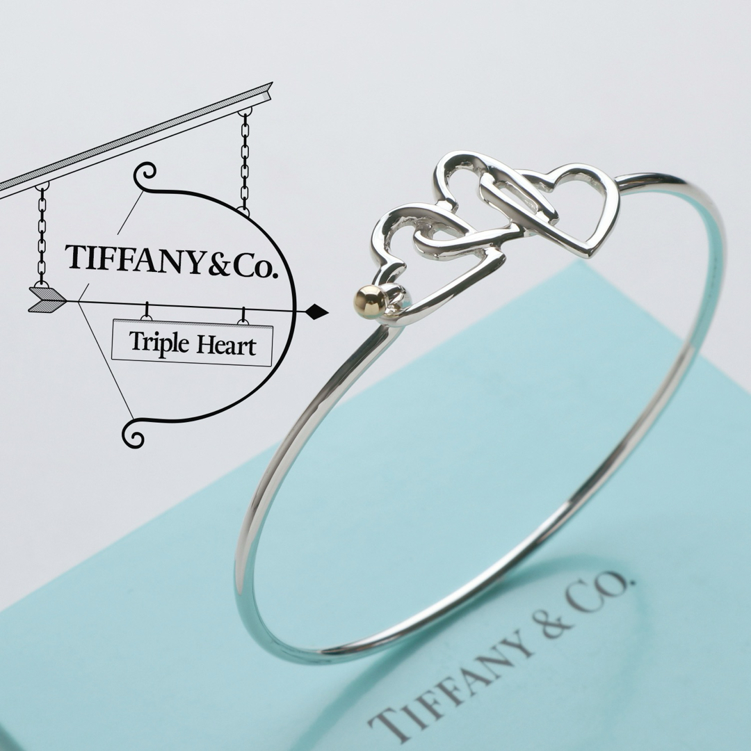 レディース極美品 TIFFANY ティファニー トリプルハート 925 750 バングル