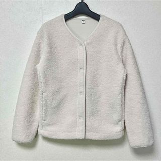 ユニクロ(UNIQLO)のUNIQLO ユニクロ　ノーカラージャケット　ボア　レディース　ホワイト　S(ノーカラージャケット)