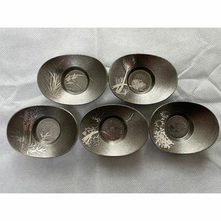 岩切美巧堂　錫 茶托 小判形 5枚セット(食器)