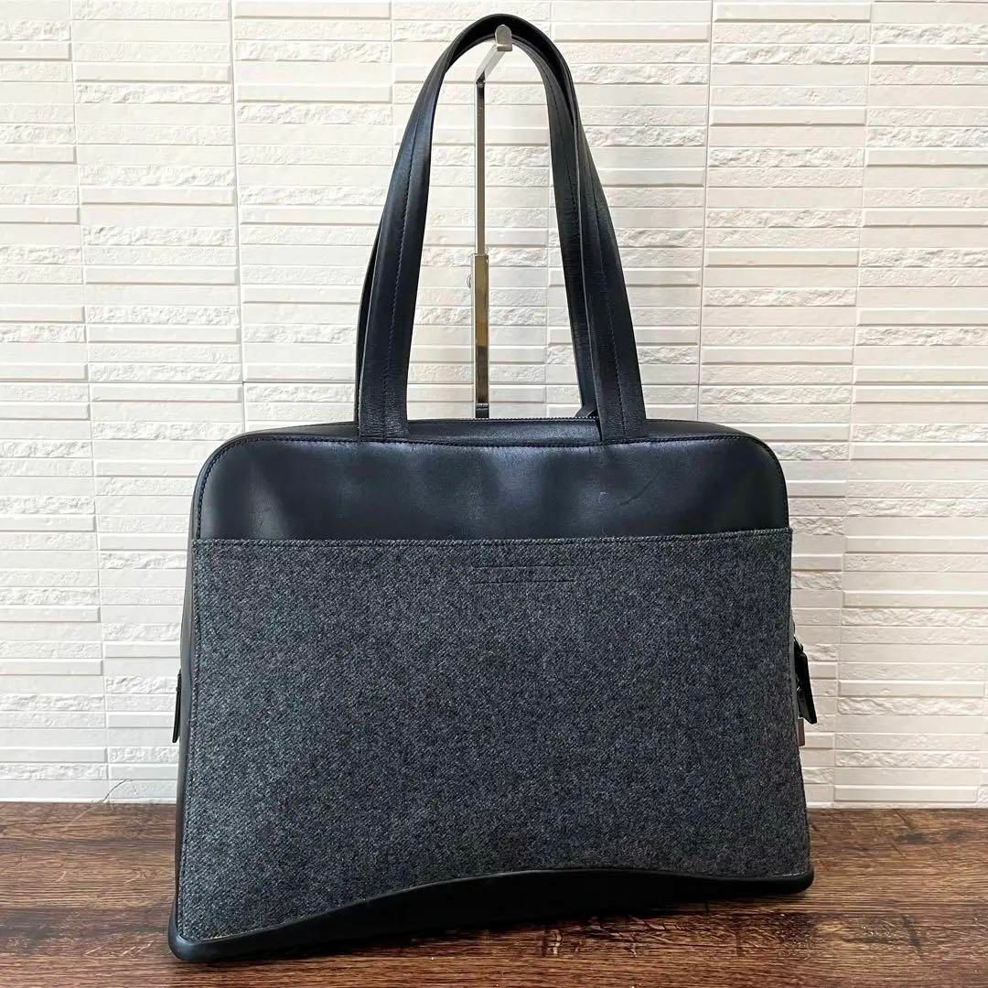 PRADA - 極美品 プラダ ウール レザー ハンド トート ビジネス バッグ