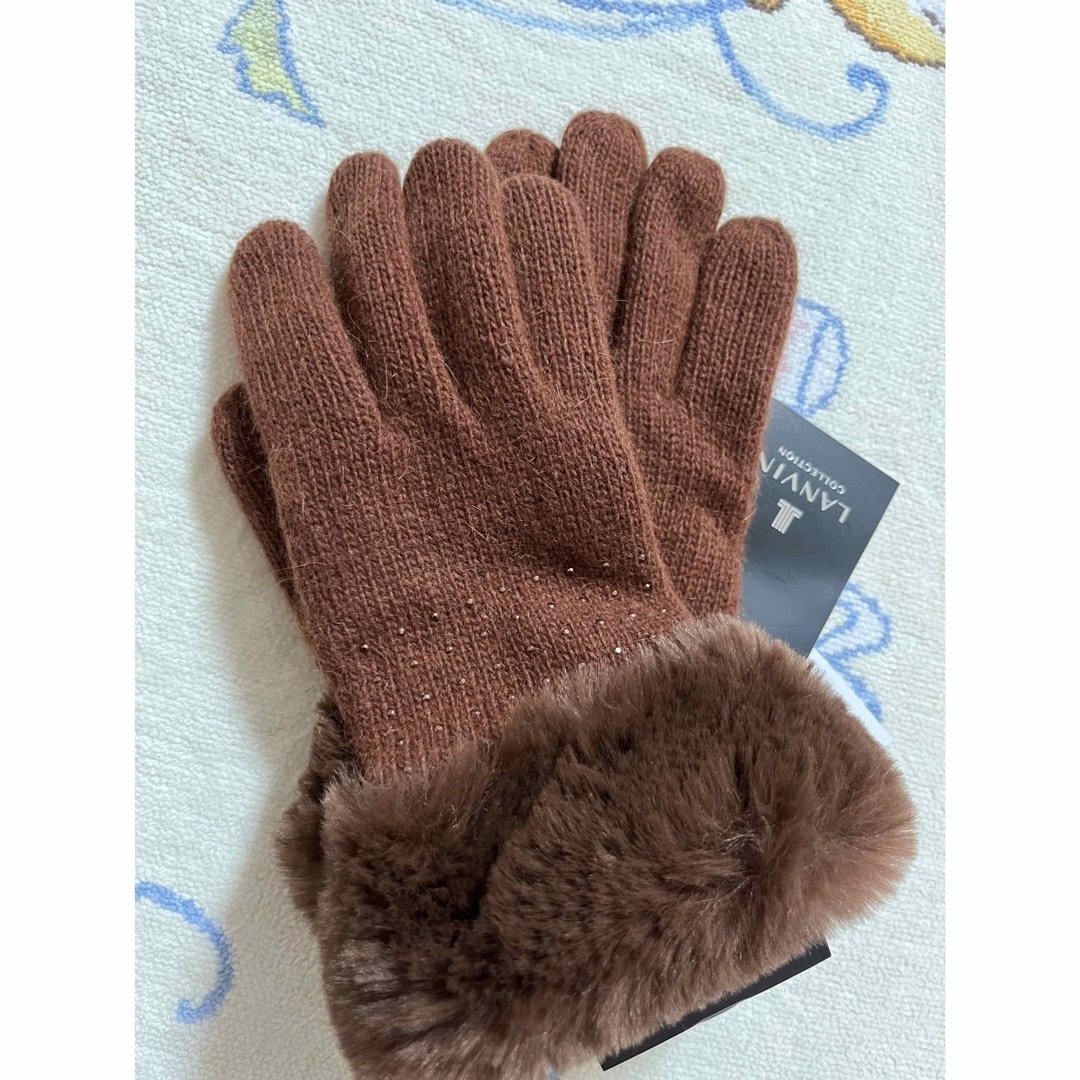 LANVIN(ランバン)のランバン　二重ニット手袋　ファー　ブラウン レディースのファッション小物(手袋)の商品写真