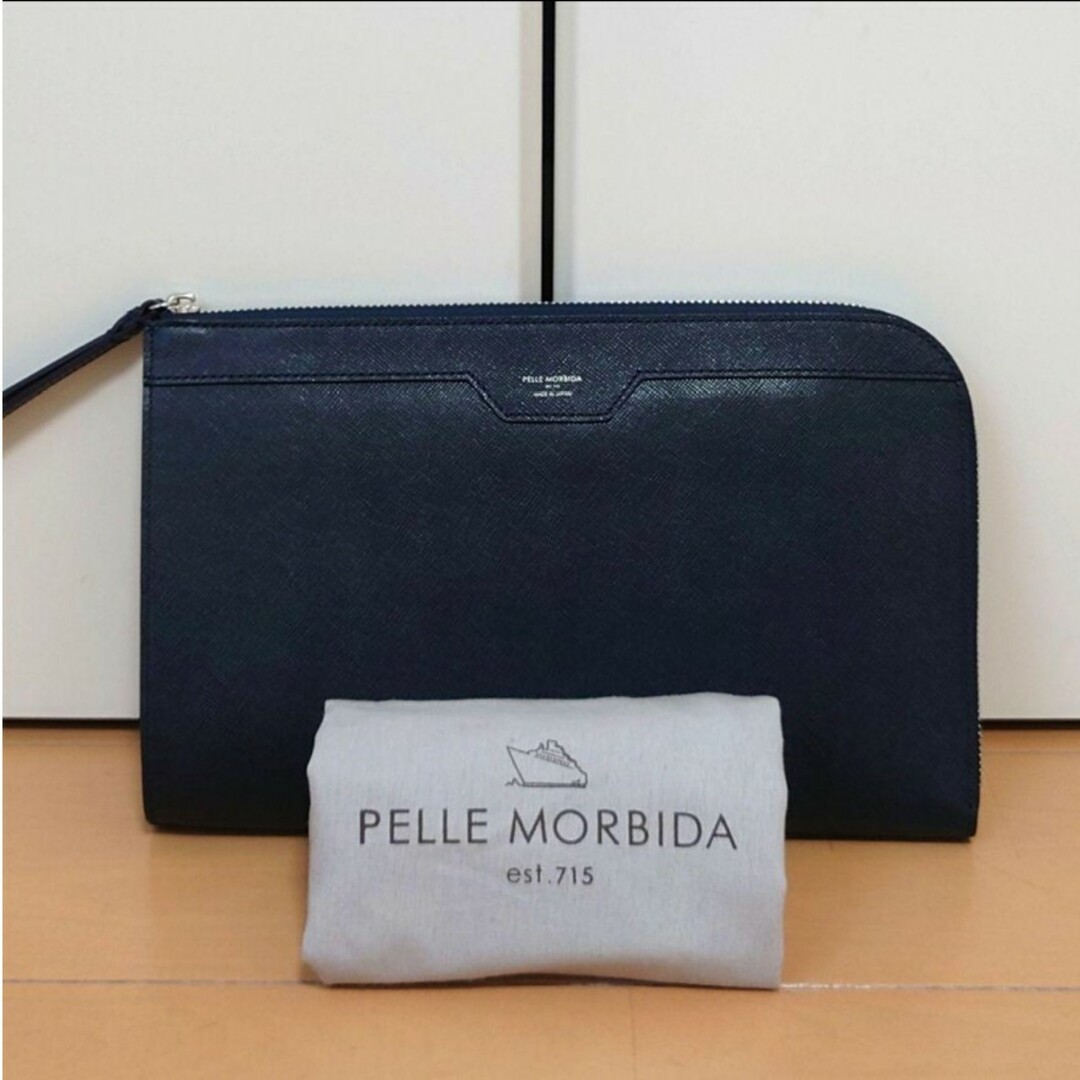 極美品 ペッレモルビダ PELLE MORBIDA クラッチバッグ ネイビーのサムネイル