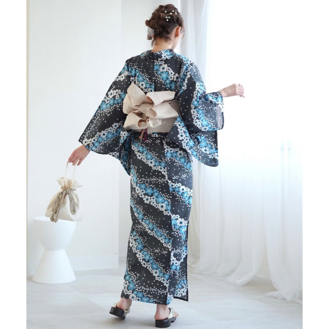 新品【花の輪×ネイビー】アデリアレトロ 浴衣 帯 下駄 フルセット