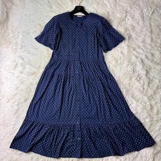 極美品✨ピンクハウス　ロング丈ワンピース　ドット　リボン　モノトーン　レース