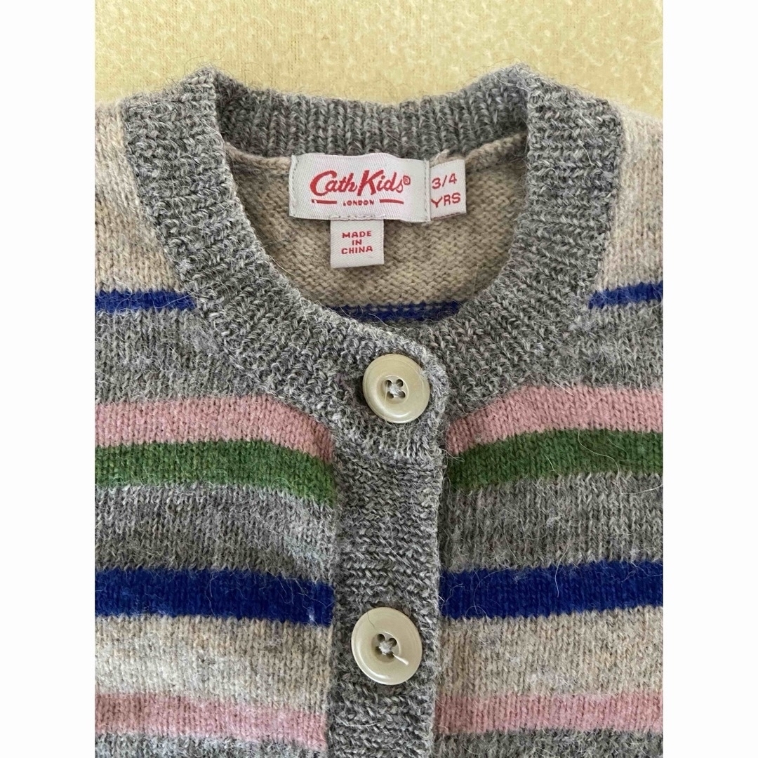 Cath Kidston(キャスキッドソン)のウール　マルチボーダーカーディガン　3/4yrs キッズ/ベビー/マタニティのキッズ服女の子用(90cm~)(ニット)の商品写真