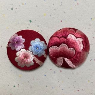 くるみボタン ヘアゴム シルク刺繍⑥(ヘアアクセサリー)