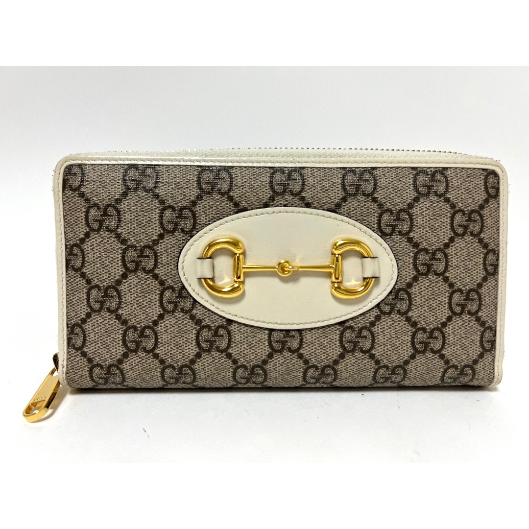 GUCCI - GUCCI グッチ ファスナー財布 ホースビット GGスプリーム PVC レザー 長財布 グレー オフホワイト 621889 美品