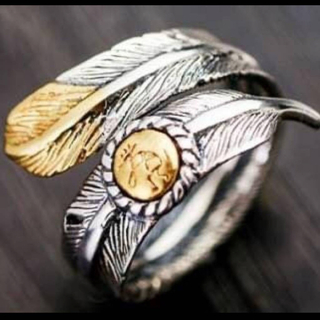 フェザー リング 指輪 インディアン羽根 シルバー サイズ調整可能 男女兼用(リング(指輪))