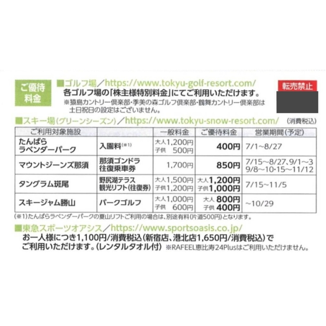 東急不動産株主優待券スキー場リフト割引券4枚 - 割引券