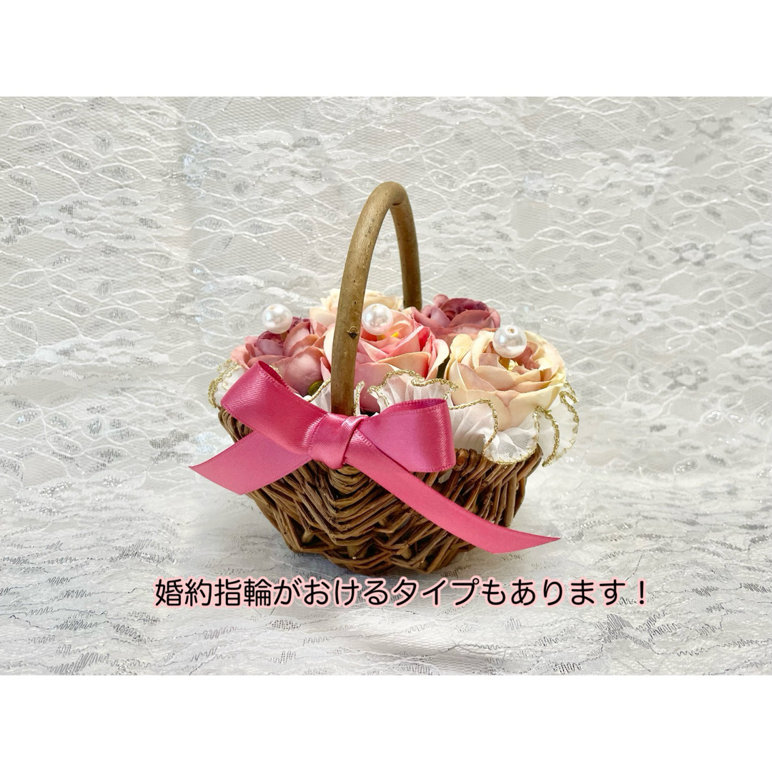 【全5種】ローズ花かごのリングピロー〈ピンク ver〉 ハンドメイドのウェディング(リングピロー)の商品写真