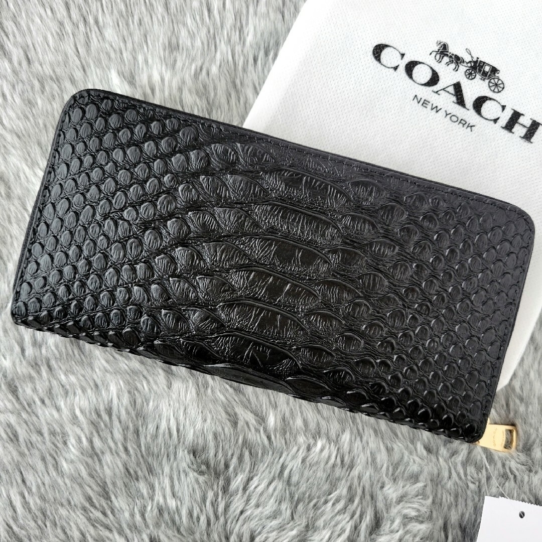 【新品未使用】COACH コーチ 長財布 ブラック パイソン柄 金運アップ