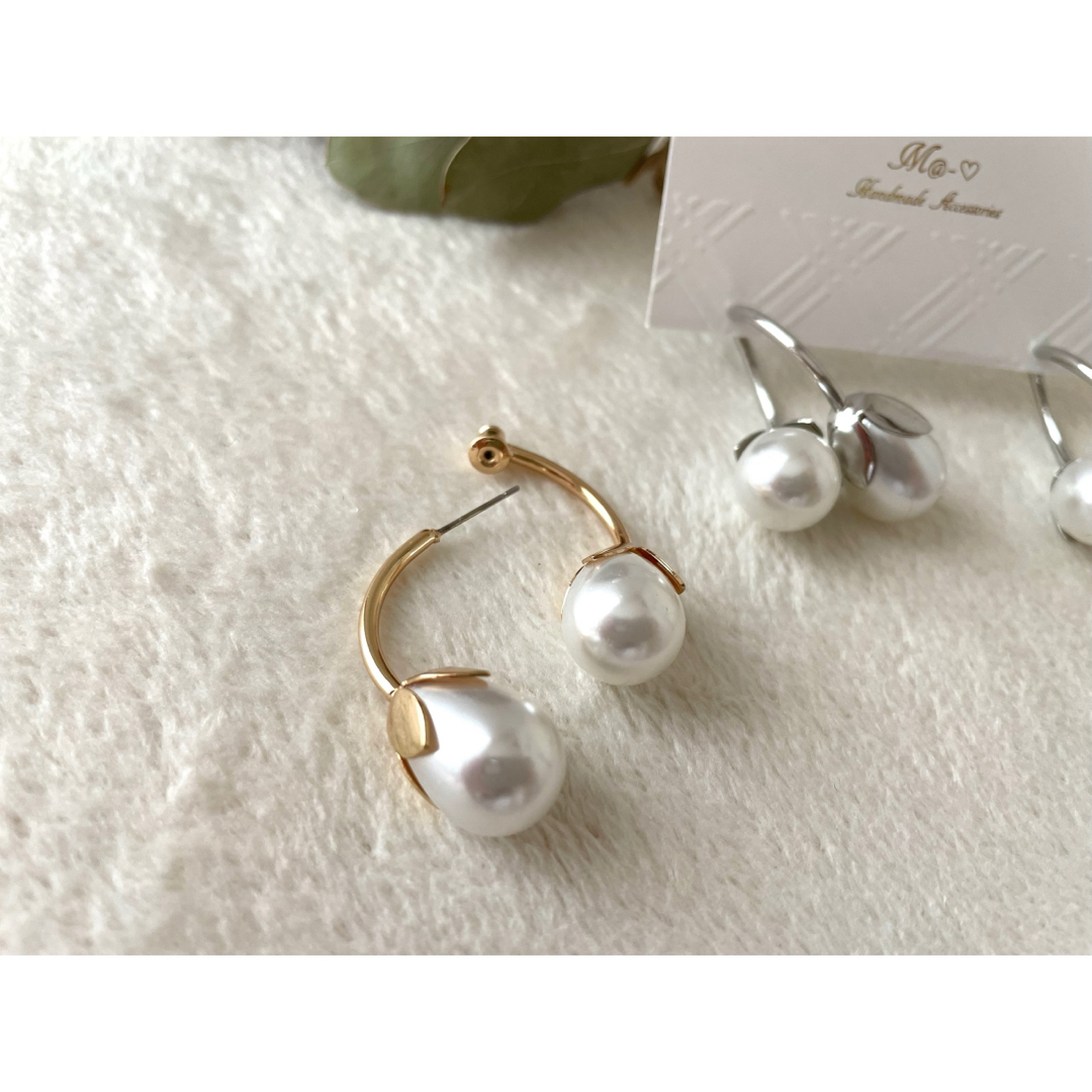 2wayピアス♡お花のつぼみパール♡サージカルステンレスピアス♡ ハンドメイドのアクセサリー(ピアス)の商品写真