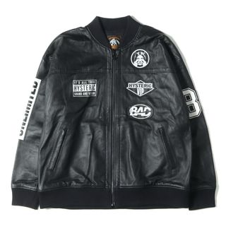 HYSTERIC GLAMOUR - HYSTERIC GLAMOUR ヒステリックグラマー ブルゾン サイズ:FREE 20SS ラムレザー オーバーサイズ ブルゾン アウター ガール ロゴ ワッペン ジャケット パンチング ブラック 黒 【メンズ】【中古】