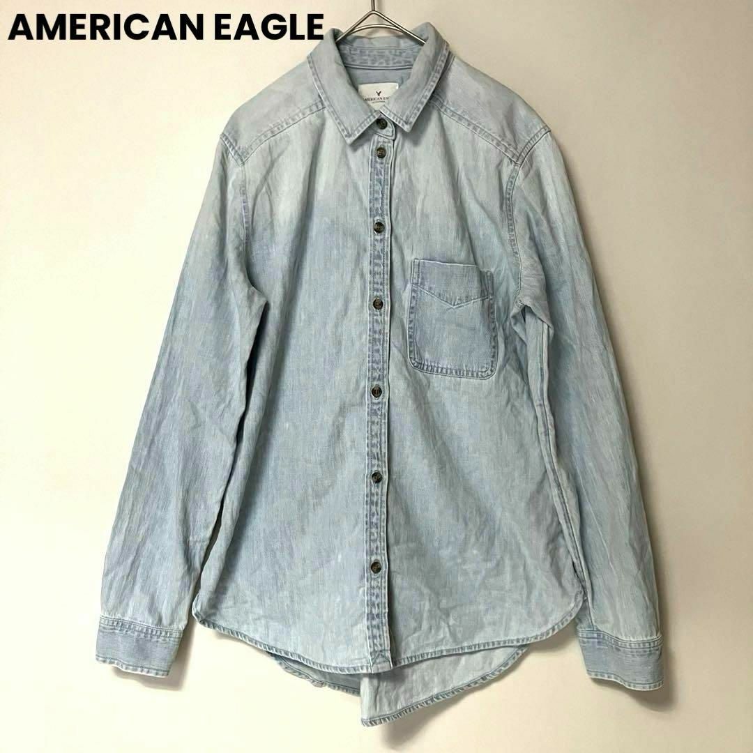 American Eagle(アメリカンイーグル)のks196 AMERICAN EAGLE 薄手デニムシャツ 長袖 ライトブルー レディースのトップス(カットソー(長袖/七分))の商品写真