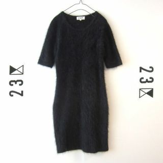 ニジュウサンク(23区)の美品　23区／ニジュウサンク　モヘアタッチのニットワンピース　黒(ひざ丈ワンピース)