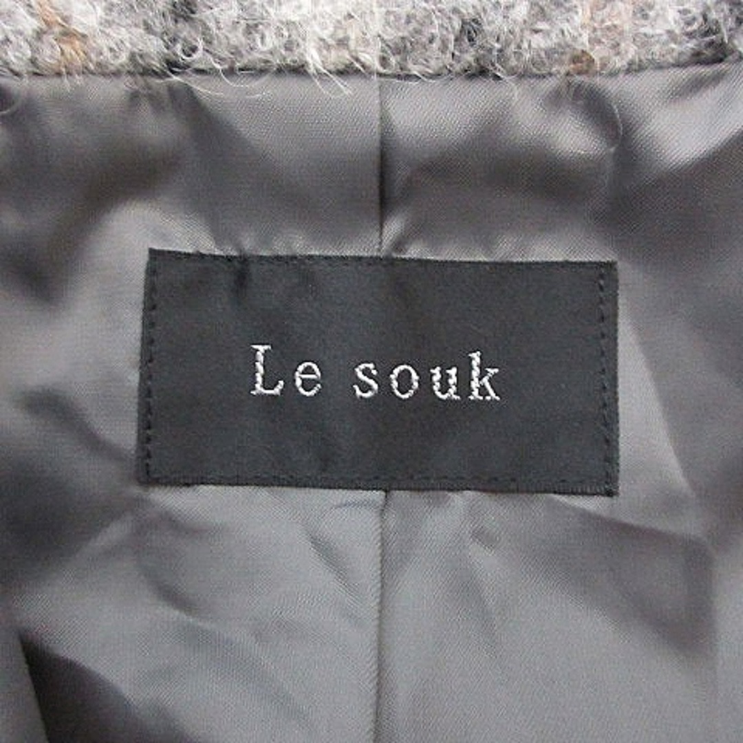 Le souk(ルスーク)のルスーク コート 長袖 スタンドカラー ショート チェック グレー アウター レディースのジャケット/アウター(その他)の商品写真