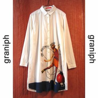 グラニフ(Graniph)のgraniph／グラニフ　イラストの入ったロングシャツワンピース　白(シャツ/ブラウス(長袖/七分))