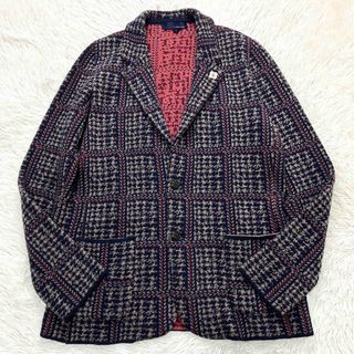 ラルディーニ(LARDINI)の極美品 ラルディーニ ウール テーラードジャケット チェック グレー系 M(テーラードジャケット)