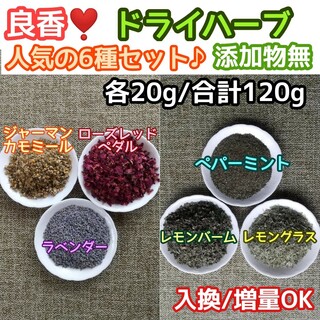 天然 香り豊潤 ♡人気6種 計120g 高品質 ドライハーブ ◎変更・増量OK(ドライフラワー)