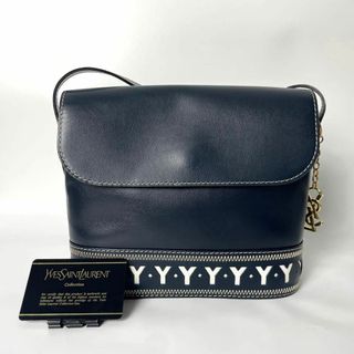 サンローラン(Saint Laurent)の【美品】イヴ・サンローラン　Yカットライン　ネイビー　レザー　ショルダーバッグ(ショルダーバッグ)