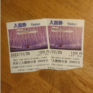 栃木県あしかがフラワーパークの次回ご入園割引券です。(遊園地/テーマパーク)