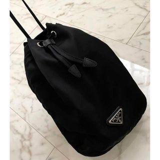 【Aランク】PRADA プラダ 巾着ポーチ 1NA369 ナイロン レザー NERO ブラック 黒 コスメポーチ レディース アウトレット【ISEYA】