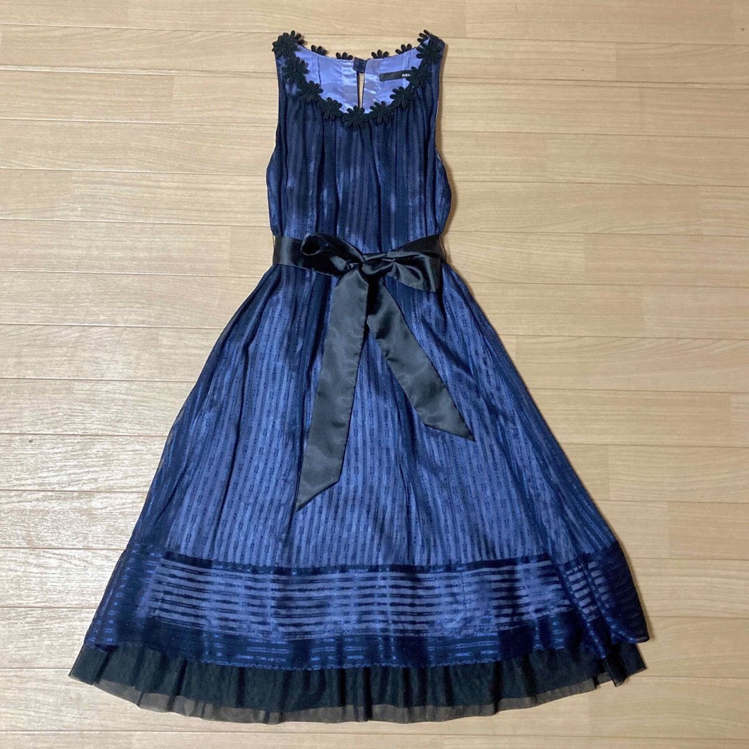 aquagirl(アクアガール)のパーティードレス　ネイビー　日本製 レディースのフォーマル/ドレス(ミディアムドレス)の商品写真